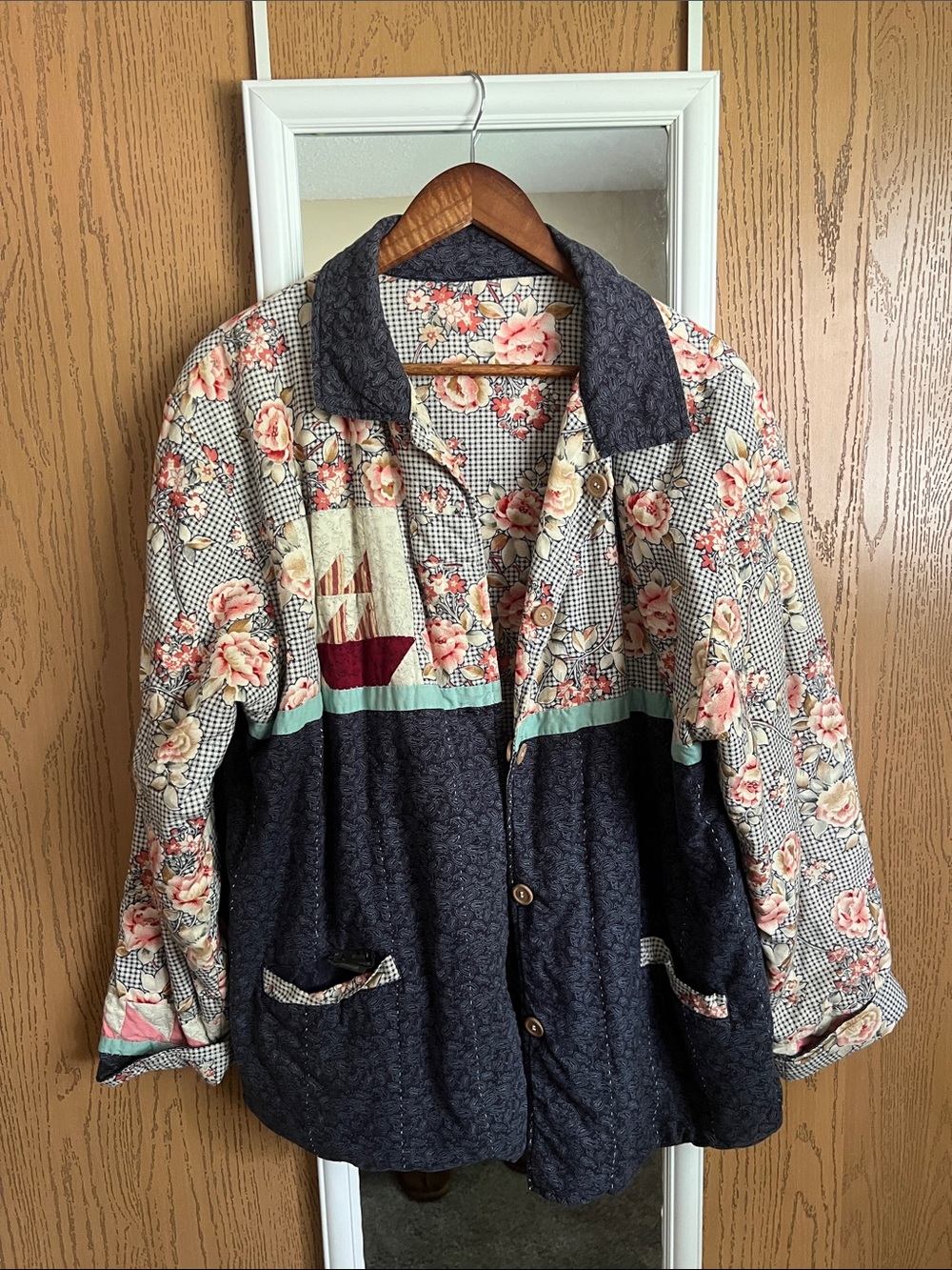 Reversible Quilted Floral Patchwork Jacket - Navy & Pink